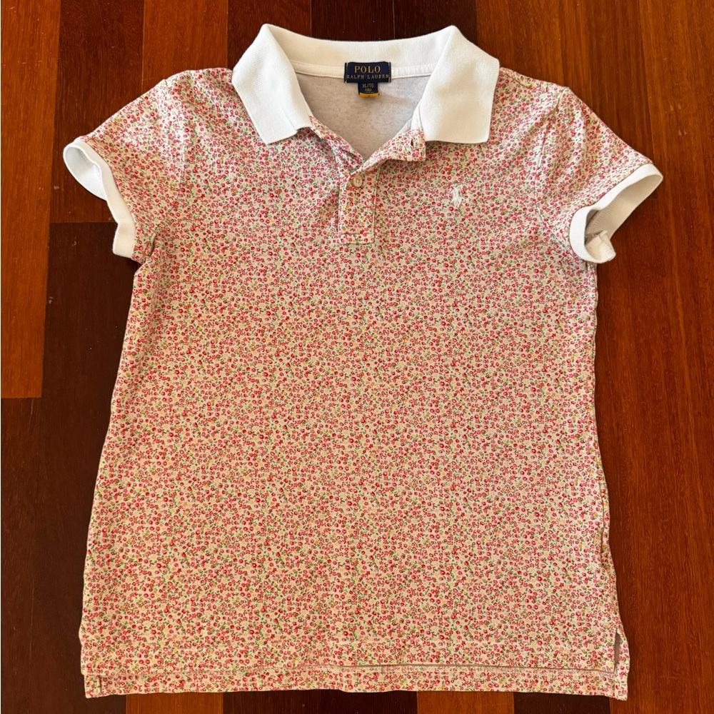 Auth. Polo by Ralph Lauren Kids pink Floral Polo Shirt